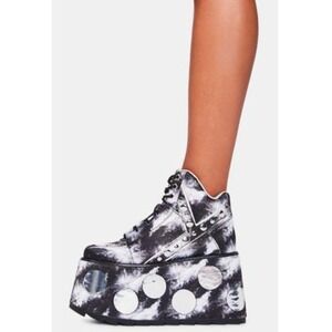 YRU QOZMO SPACE Black Chrome Platform Boots Studded Alien Motif Size 7 37